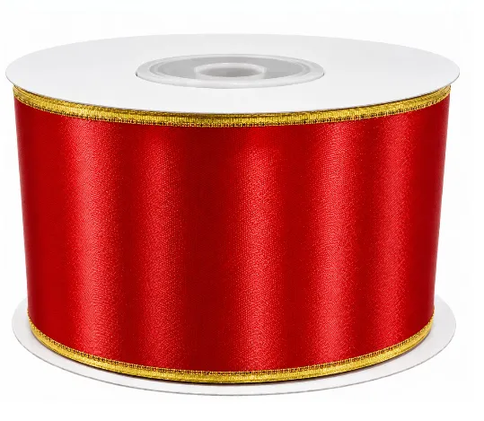 CINTA TELA BORDE DORADO 40 MM*30 ROJO