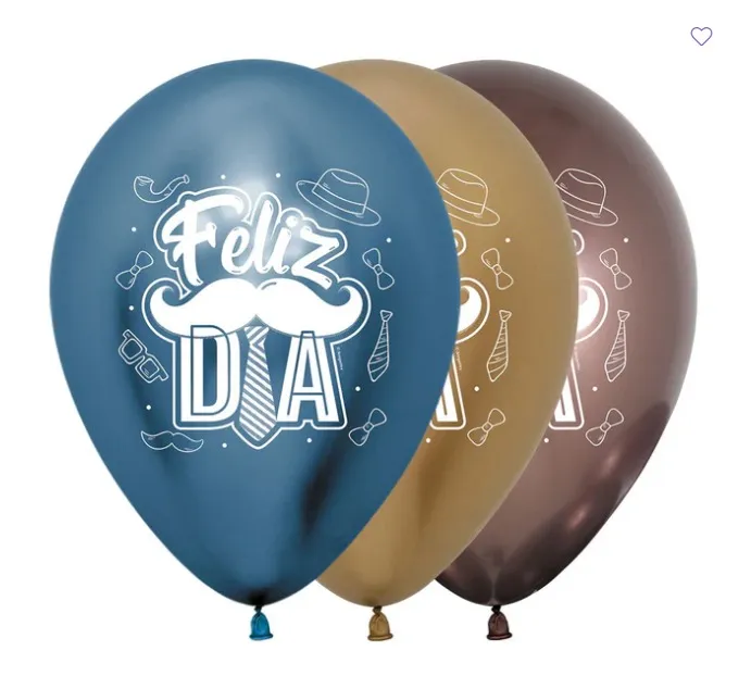 GLOBO LATEX REDONDO 2 CARAS FELIZ DIA FIESTA BIGOTES REFLEX SURTIDO