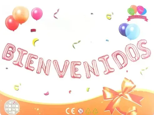 GLOBO BIENVENIDOS LETRA A LETRA ORO ROSA