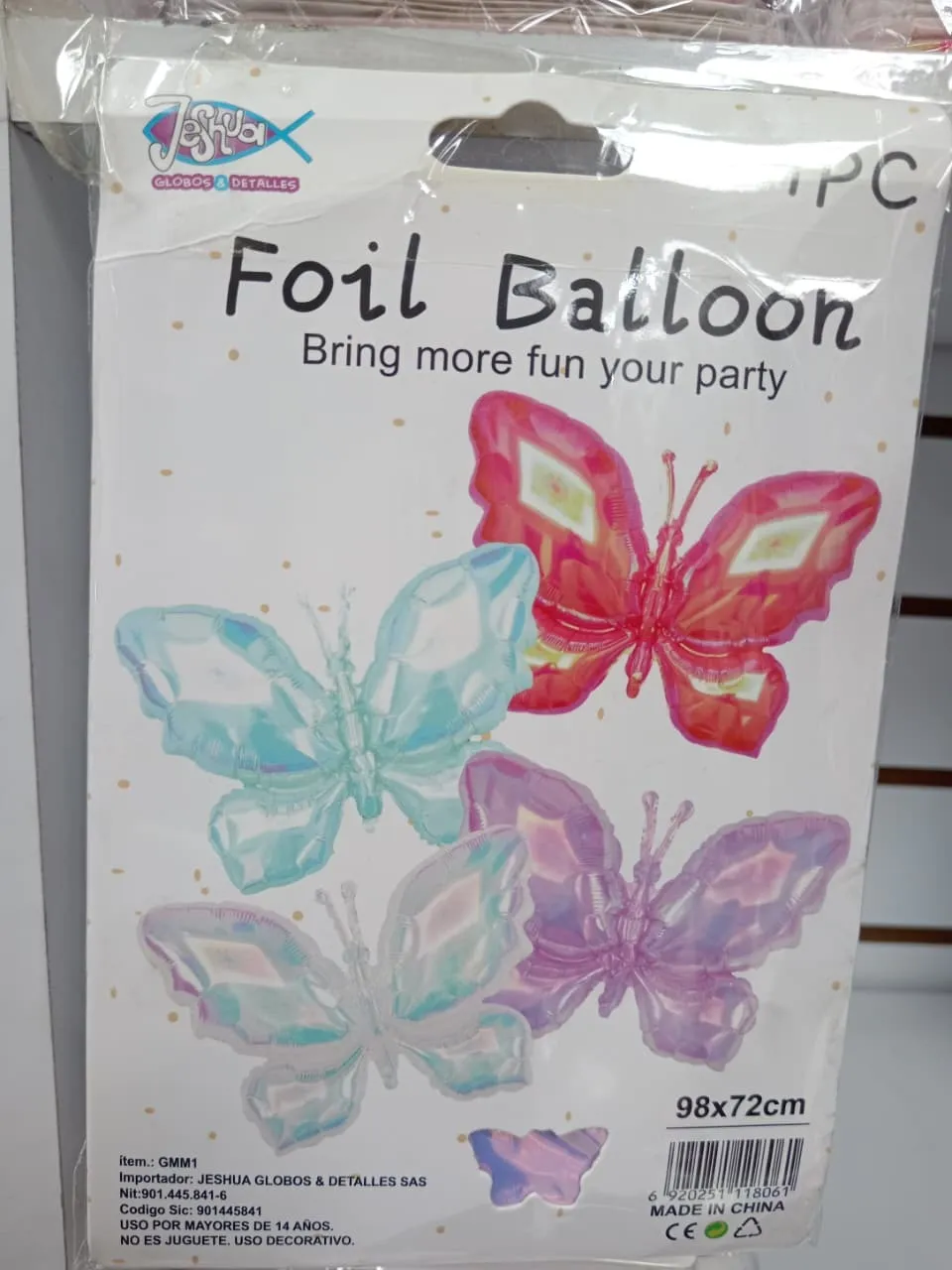 GLOBO FOIL MARIPOSA TORNASOL GRANDE 98X72CM